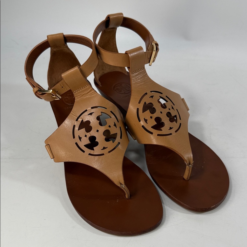 Tory Birch Zoey Wedge Tan Leather Women's Sandals size 7M